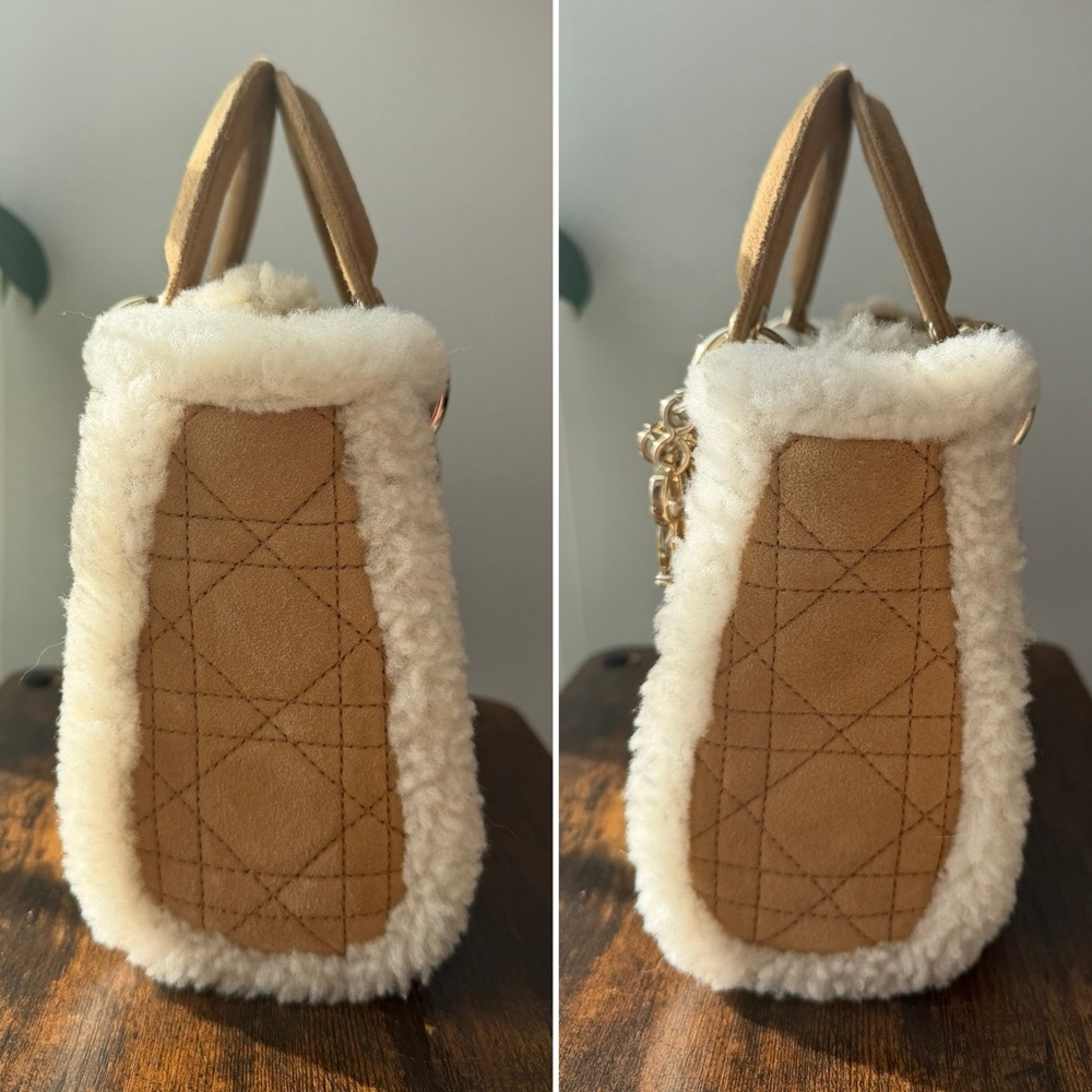 Christian Dior Lady Dior Mini Shearling Cannage Suede Bag Ecru w/ Gold Hardware - Picture 6 of 16